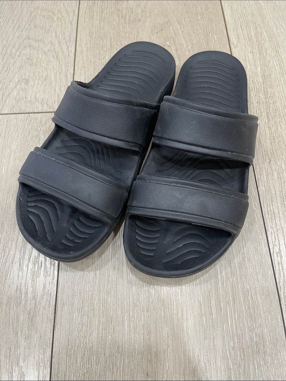 Black Double Strap Slide Sandals